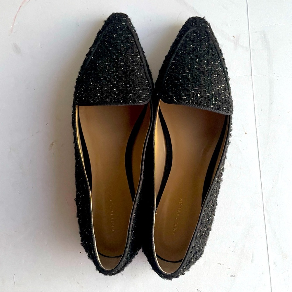 Ann Taylor Flats Women's Black Silver Tweed Nip Toe Loafers Slip On Shoes Size 8